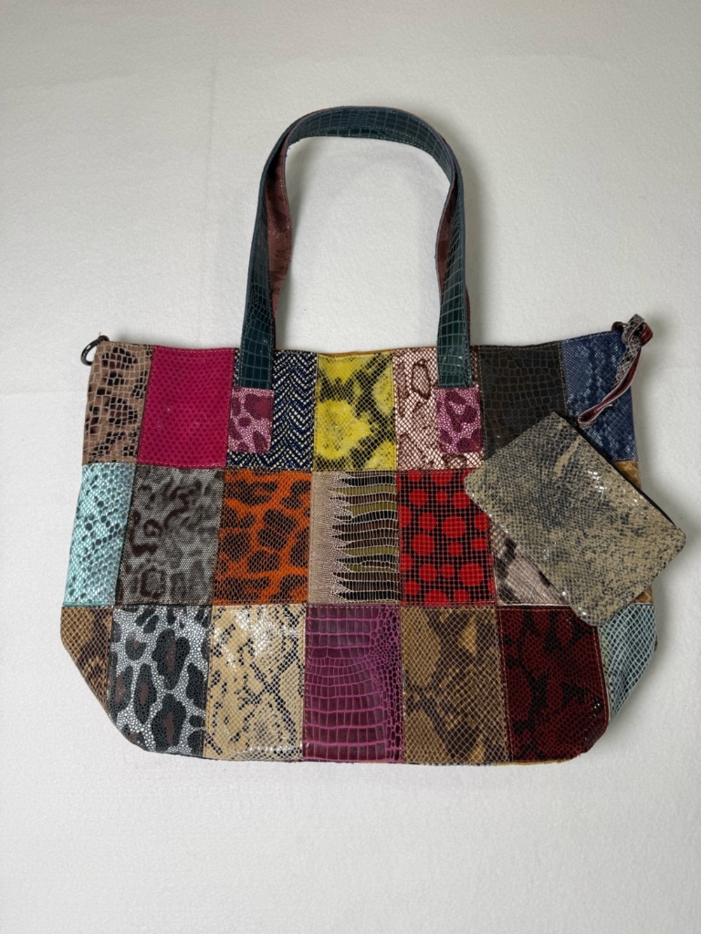 Multicolor Patchwork Tote Bag with Matching Wristlet